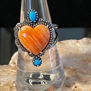 American West Orange and Turquoise Heart Ring
